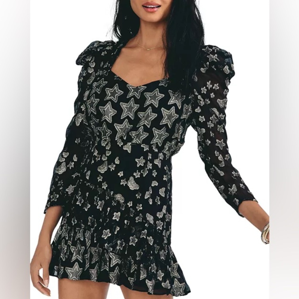 Loveshackfancy Caden Metallic Star Print Mini Dress